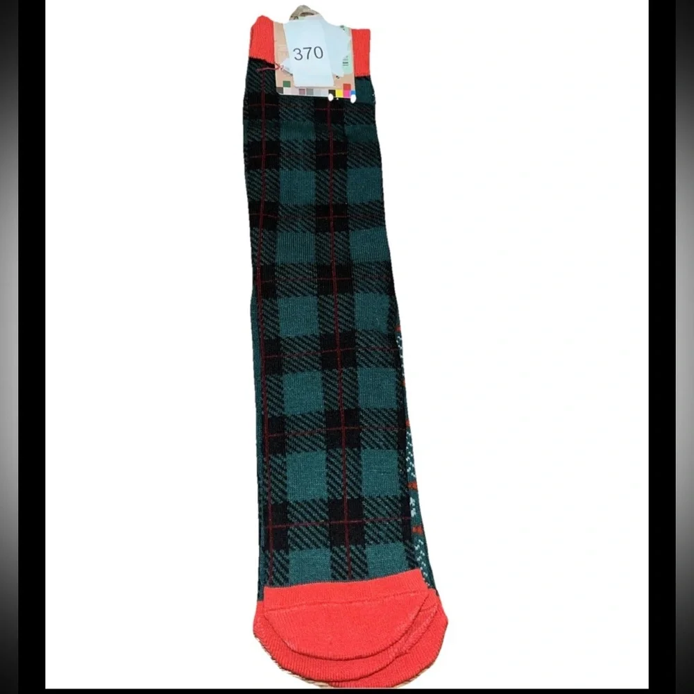 2-Pk Of X-Mas Reindeer Socks & Plaid -Green & Red Mens High Socks “How Rude Off”
